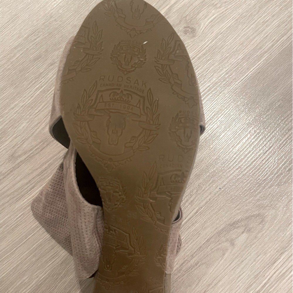 Rudsak Suede Leather Sandals - Taupe Chunky Heel - Picture 8 of 8